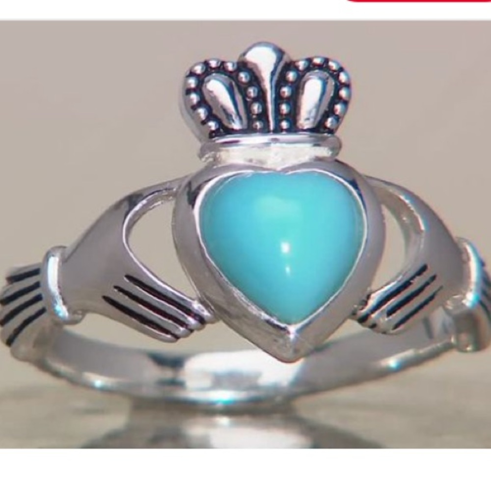 Sleeping beauty turquoise Claddagh ring